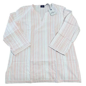 NWT UNTUCKIT Durfort Top White‎ Pink Striped Tunic Blouse Cotton V-Neck